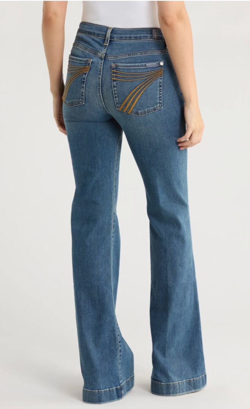 7for mankind Dojo Mid Rise Flare Jeans Womens Blue Denim Size 27